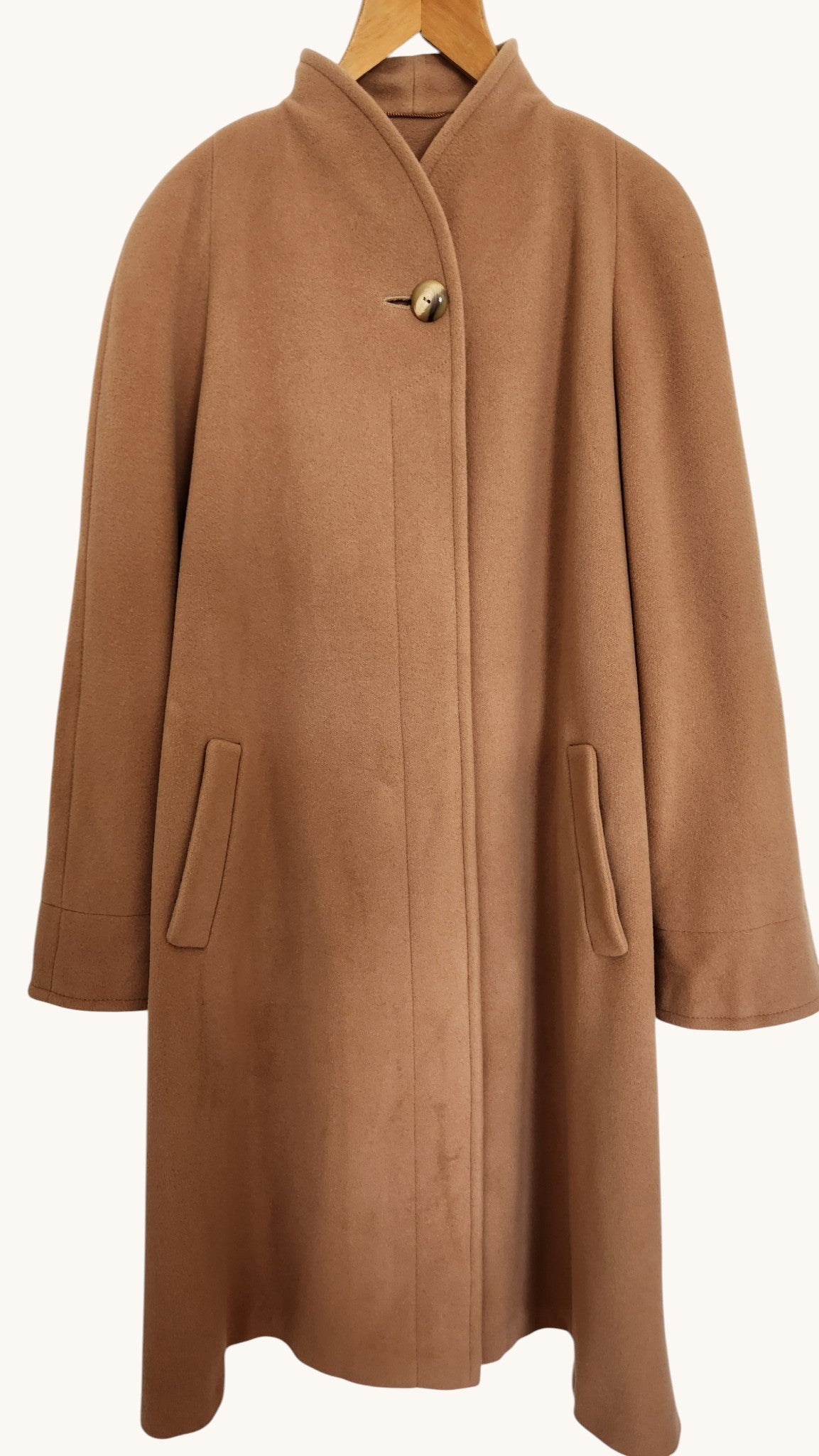 Classic Camel Cashmere Blend Long Coat – Women's Luxury Wool Coat XL