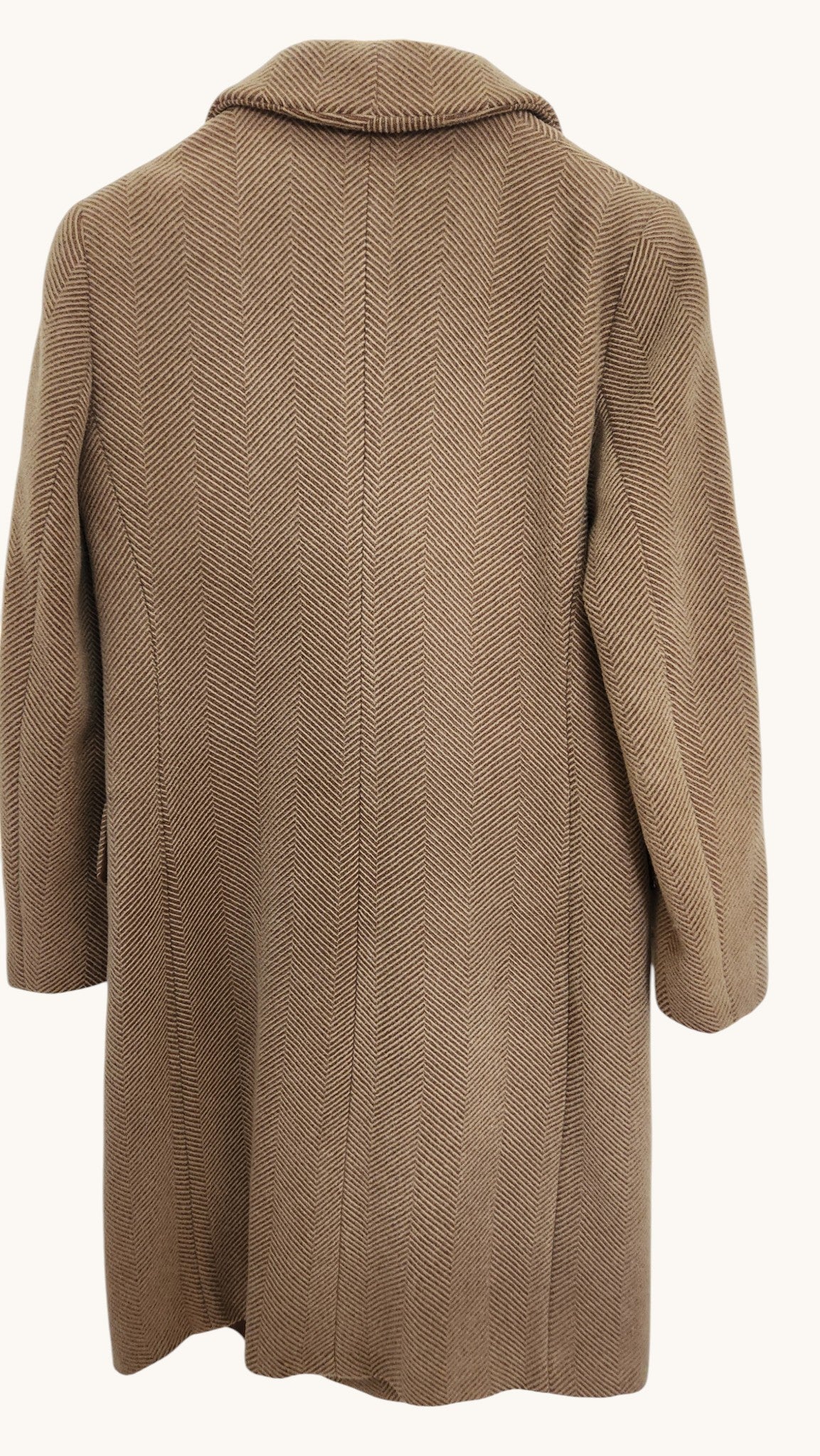 SELENE Camel Herringbone 100% Virgin Wool Long Coat – European Tailored Outerwear
