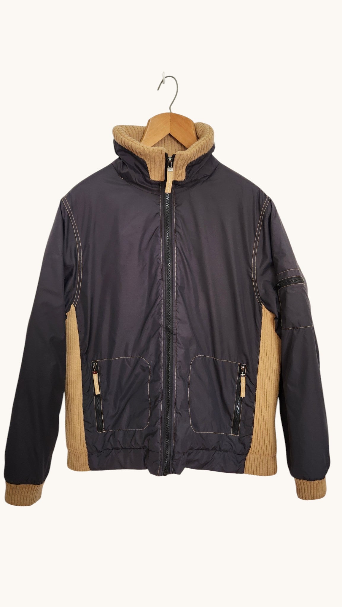 Wissmach Limited Outdoor Collection Knit & Technical Jacket – Navy/Tan – Size S