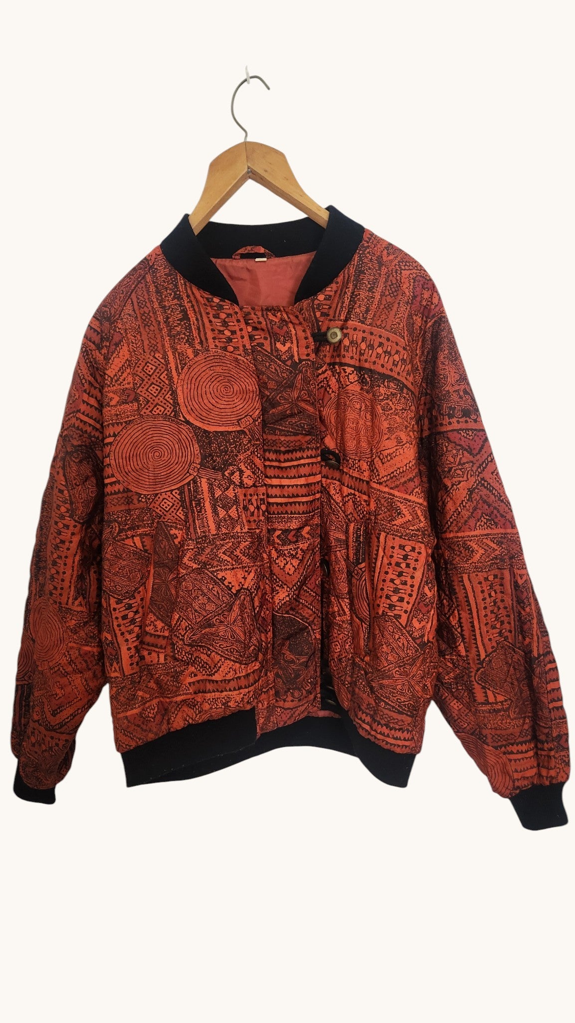Vintage Unisex Tribal Print Bomber Jacket – Orange/Black – Size EU 38