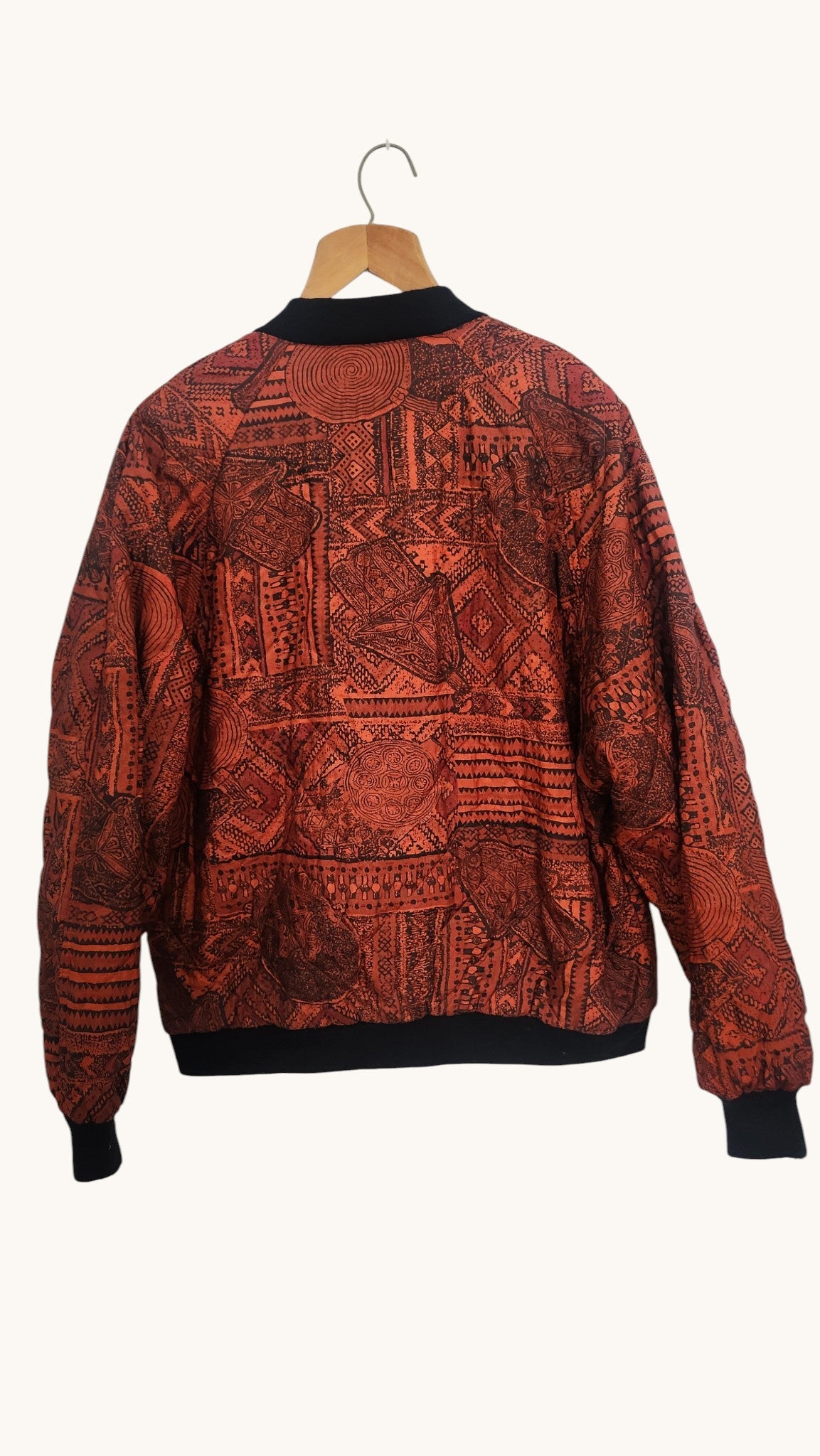 Vintage Unisex Tribal Print Bomber Jacket – Orange/Black – Size EU 38