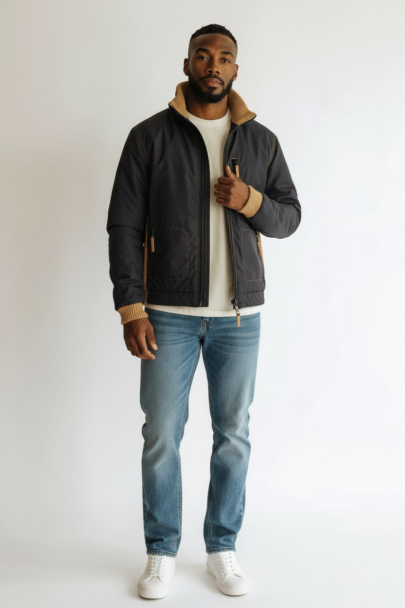 Wissmach Limited Outdoor Collection Knit & Technical Jacket – Navy/Tan – Size S