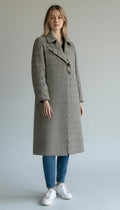 SELENE Camel Herringbone 100% Virgin Wool Long Coat – European Tailored Outerwear