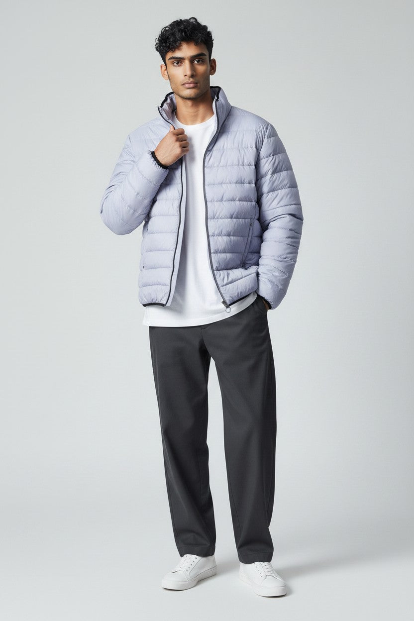 Fransa Lightweight Quilted Puffer Jacket – Powder Blue Winter Coat (XL)