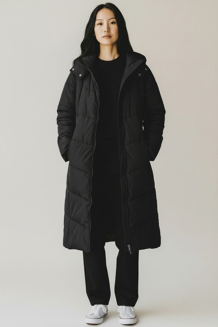 Women's Everme Long Hooded Puffer Coat – Black – UK 8 / EU 36