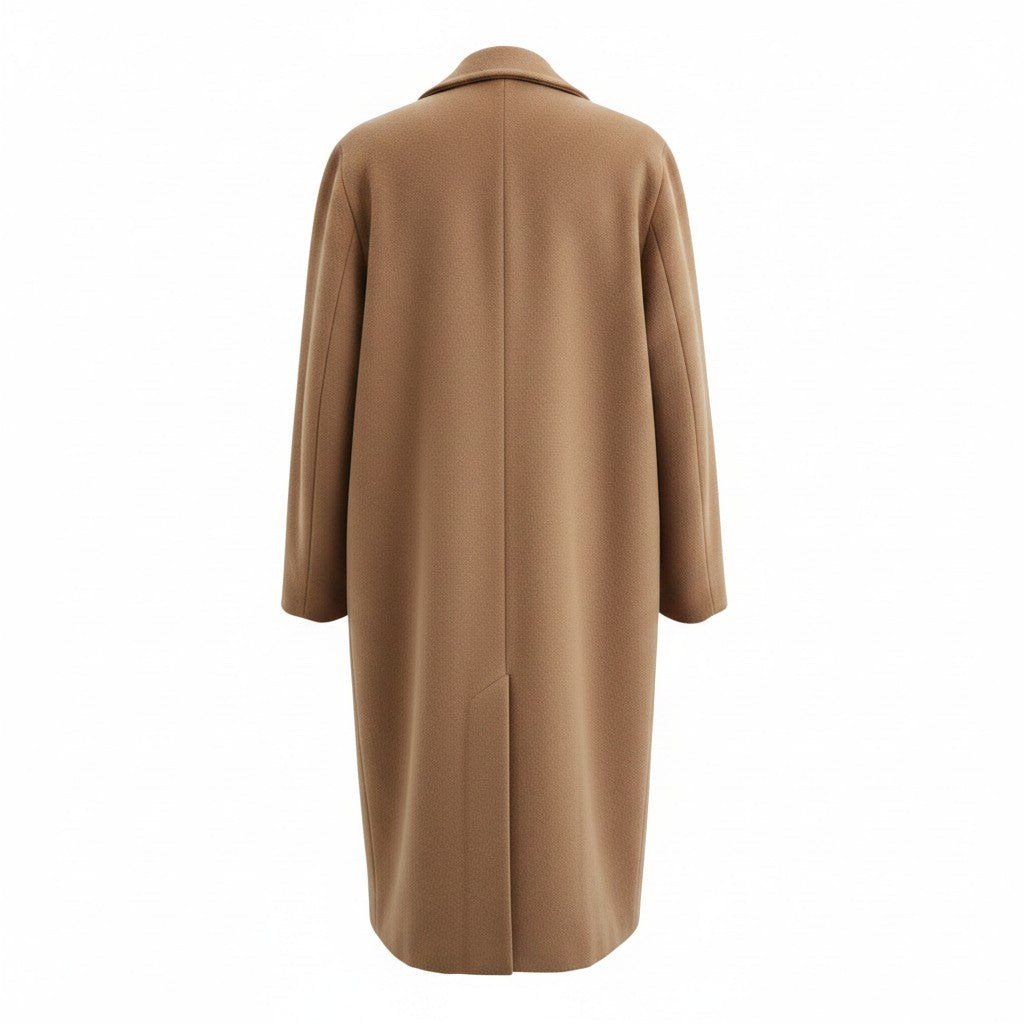 Classic Camel Cashmere Blend Long Coat – Women's Luxury Wool Coat XL