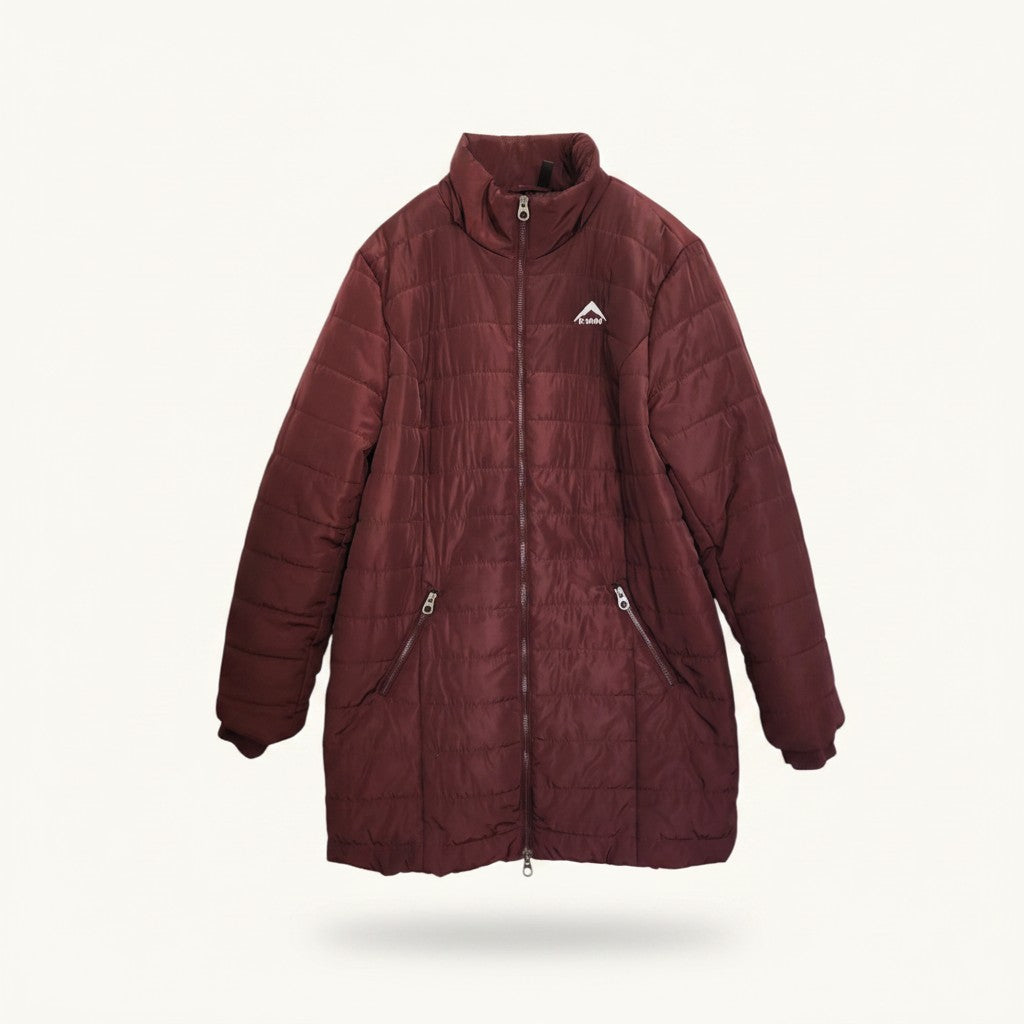 Burgundy Quilted Puffer Jacket – K-Way Inspired Winter Coat (XXL)