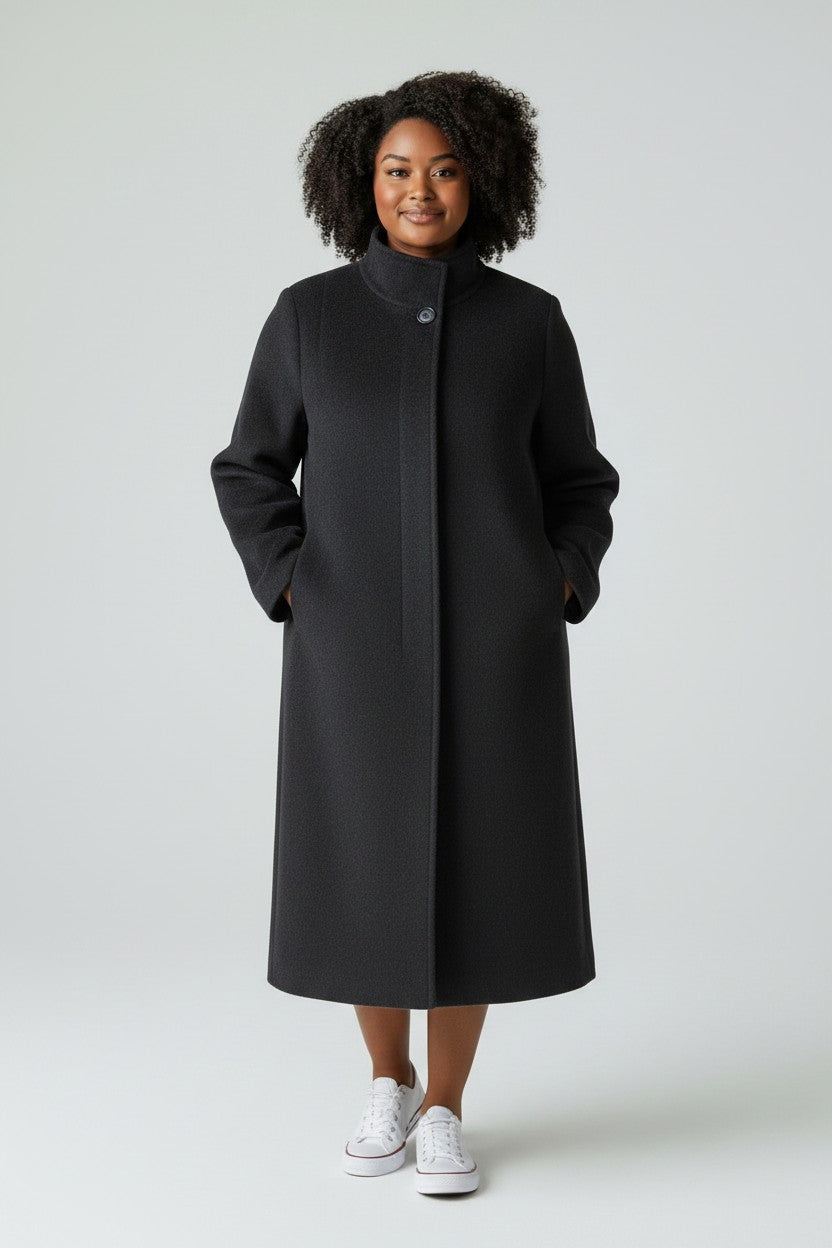 JOBIS Black Virgin Wool & Angora Long Coat – German Luxury Outerwear