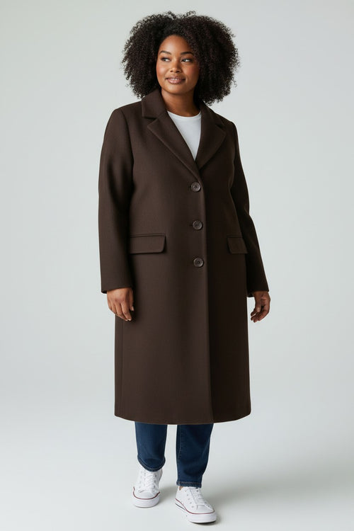 Damo Donna Cashmere Blend Long Coat – Dark Chocolate Brown – Size UK 20