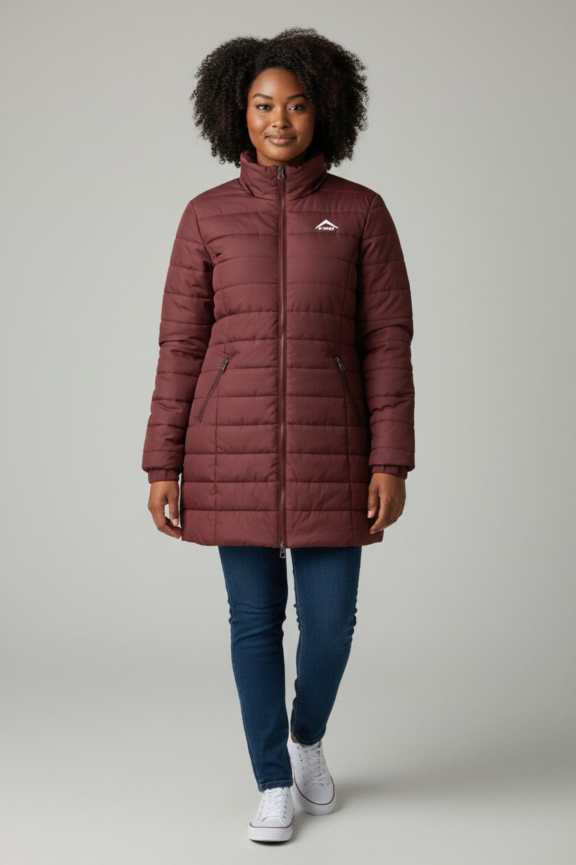 Burgundy Quilted Puffer Jacket – K-Way Inspired Winter Coat (XXL)