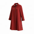 Z&A deep crimson red wool-blend A-line winter coat with funnel neck, contrast piping, and button-front closure.